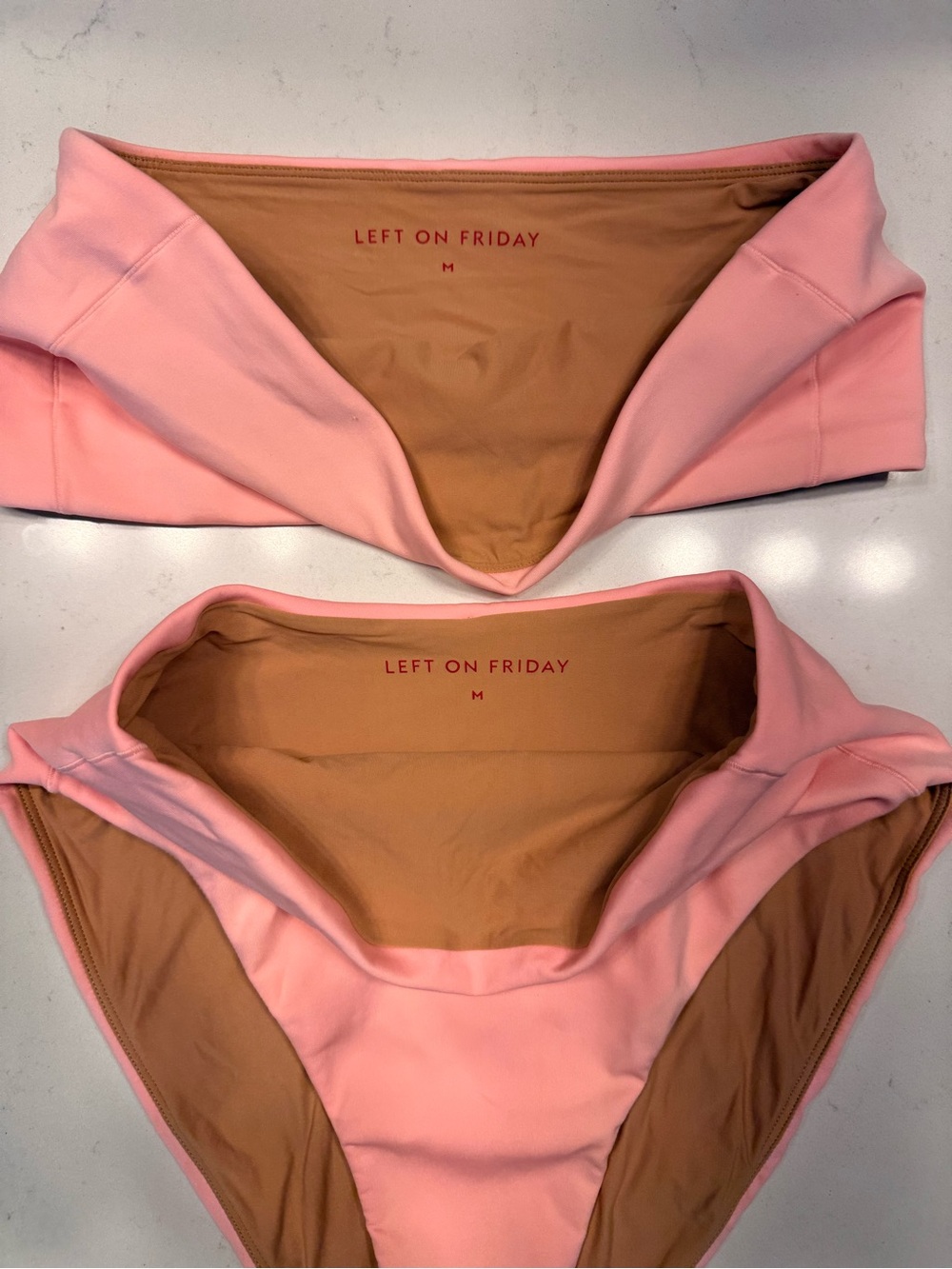 Left On Friday Strapless High-Waist Bikini Set - Color: Salt (Neon Peachy Pink) - Picture 2 of 6